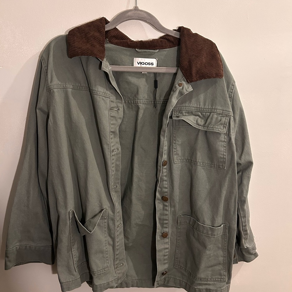 Vigoss Olive Utility Jacket with Chocolate Collar